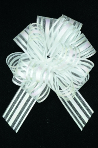 1.25" Wide Pull Bow Ribbon With 14 Loops White-Iridescent Solid and Sheer Stripes (Lot of 1 Bow) SALE ITEM